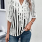 Striped Notched Half Sleeve Blouse