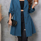 Honey Plus Size Lapel Collar Drawstring Roll-Tab Sleeve Trench Coat