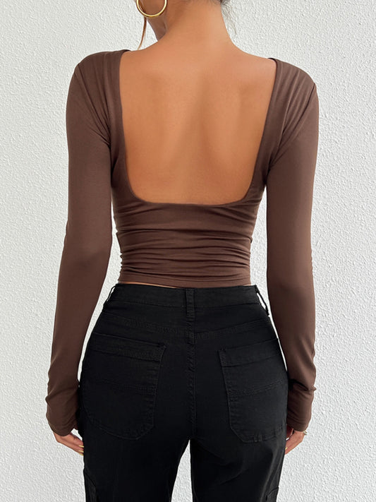 Devine Backless Round Neck Long Sleeve T-Shirt