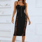 Spaghetti Strap Spliced Mesh Slit Back Dress