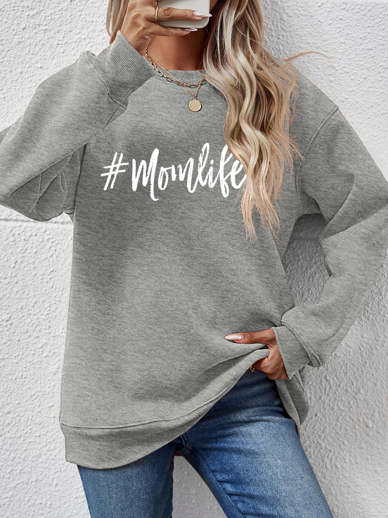 Letter Graphic Round Neck Sweatshirt Charcoal