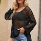 Openwork Round Neck Long Sleeve Cover Up