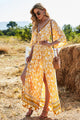 Printed Half Sleeve Top and Slit Skirt Set Tangerine