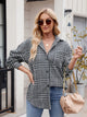 Mandy Pocketed Plaid Collared Neck Long Sleeve Shirt Black