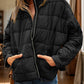 Pocketed Plaid Quilted Zip Up Winter Coat