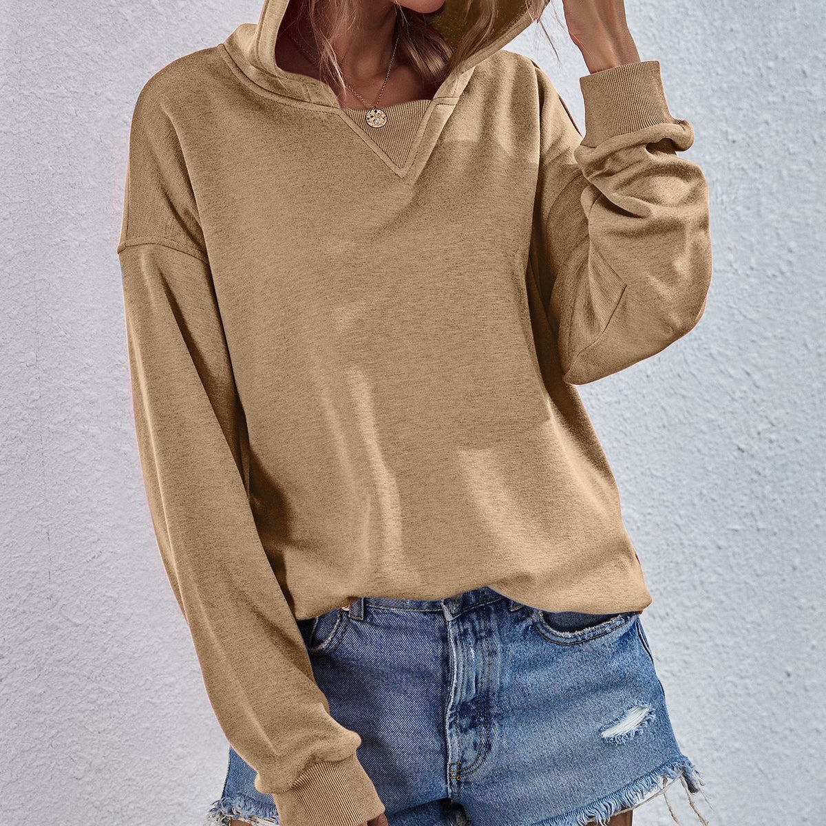 Dropped Shoulder Slit Hoodie