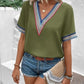 Full Size V-Neck Short Sleeve Blouse