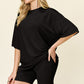 Double Take Full Size Texture Round Neck Drop Shoulder T-Shirt and Shorts Set