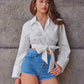 Tie Front Flare Sleeve Cropped Shirt