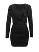 Draped V-Neck Long Sleeve Bodycon Mini Dress Black