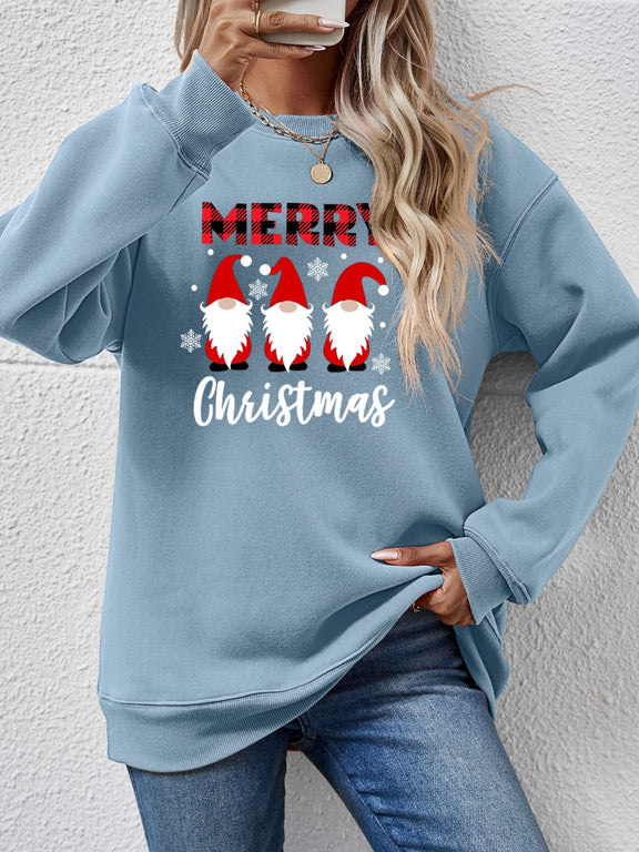 MERRY CHRISTMAS Long Sleeve Sweatshirt Misty Blue
