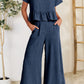 Peplum Round Neck Short Sleeve Top and Pants Set