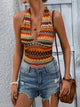 Honey Geometric Halter Neck Cropped Tank Orange