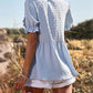 Frill V-Neck Short Sleeve Blouse