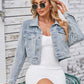 Pocketed Button Up Dropped Shoulder Denim Jacket