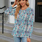 Printed Round Neck Flounce Sleeve Blouse