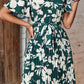 Floral Round Neck Tie Belt Pleated Dress