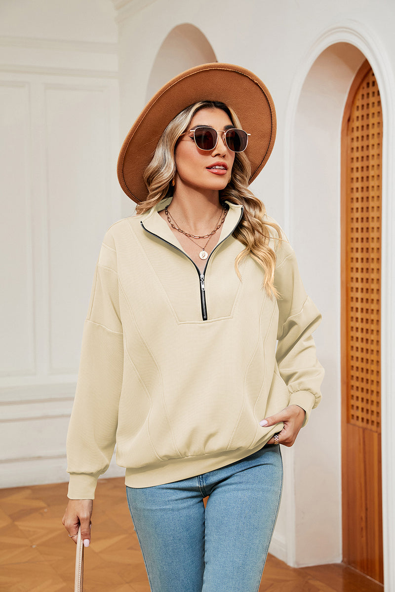 Half-Zip Dropped Shoulder Sweatshirt Cream