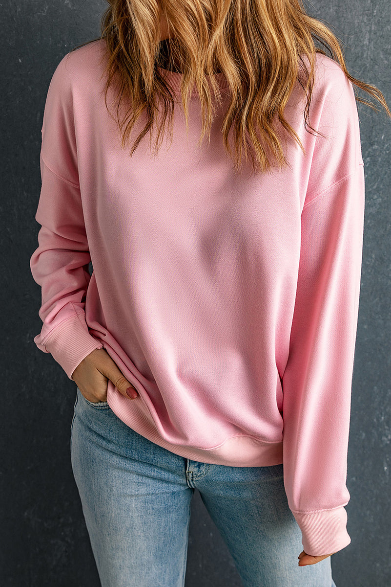 Round Neck Dropped Shoulder Sweatshirt Blush Pink
