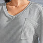 Waffle-Knit V-Neck Blouse with Breast Pocket