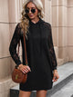 Lace Trim Long Sleeve Hooded Dress Black