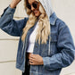 Drawstring Hooded Button Up Denim Jacket