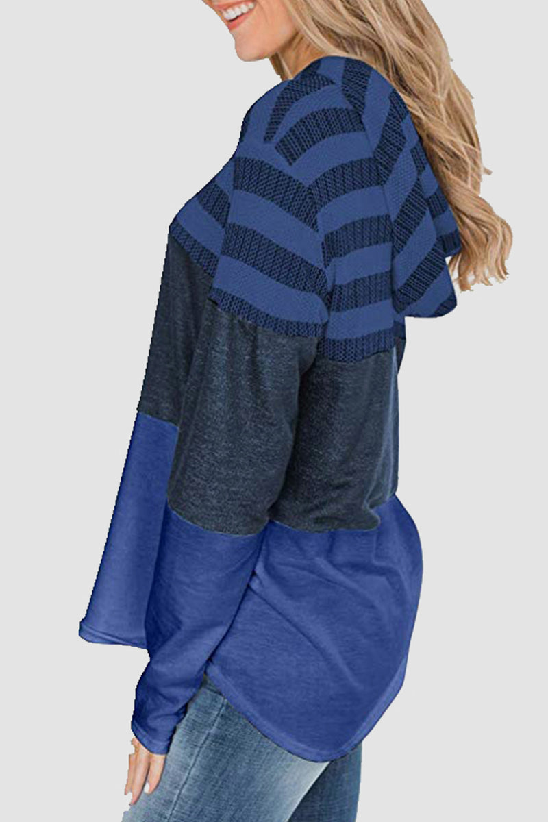 Striped Drawstring Long Sleeve Hoodie