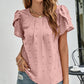 Swiss Dot Round Neck Petal Sleeve Top