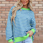 High-Low Striped Long Sleeve Sweatshirt