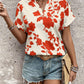 Flower Notched Short Sleeve Blouse