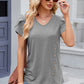 Decorative Button V-Neck Short Sleeve T-Shirt