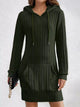Ribbed Knit Hoodie Dress Army Green