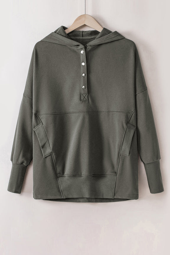 Quarter-Snap Dropped Shoulder Hoodie Dark Gray
