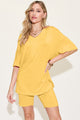 Basic Bae Bamboo Full Size V-Neck Drop Shoulder T-Shirt and Shorts Set Yellow