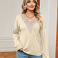 Contrast V-Neck Long Sleeve Blouse