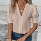 Notched Short Sleeve Blouse