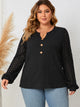 Honey Plus Size Openwork Notched Button Front Blouse Black
