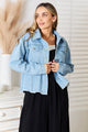Double Take Dropped Shoulder Raw Hem Denim Jacket Light