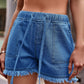 Drawstring Raw Hem Denim Shorts