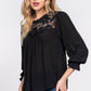 ACTIVE BASIC Crochet Lace Panel Flounce Sleeve Blouse