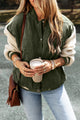Contrast Baseball Collar Snap Down Long Sleeve Jacket Moss