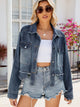 Button Up Long Sleeve Denim Jacket with Pockets Navy