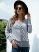 Striped Snap Down Long Sleeve Cardigan Cloudy Blue