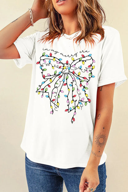 Full Size Bow Round Neck Short Sleeve T-Shirt White