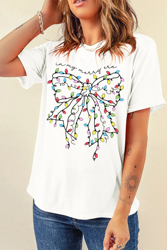 Full Size Bow Round Neck Short Sleeve T-Shirt White