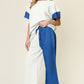 Double Take Full Size Texture Contrast T-Shirt and Wide Leg Pants Set