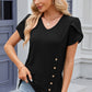 Decorative Button V-Neck Short Sleeve T-Shirt