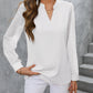 Notched Long Sleeve Blouse