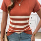 Devine Striped Round Neck Short Sleeve Knit Top