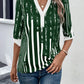 Striped Notched Half Sleeve Blouse